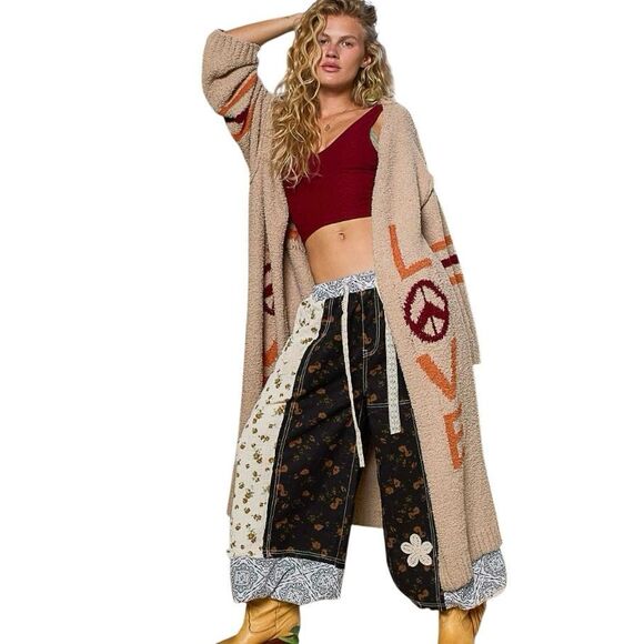 LOVE & PEACE Bohemian Knit Cardigan – Cozy Cream Layers with Vintage Charm POL - Picture 5 of 7